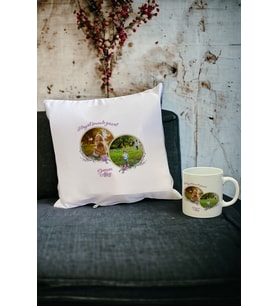 Hayat Seninle Güzel Fotoğraflı Kupa Bardak ve Yastık Set (Beyaz)