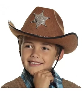 Çocuk Kovboy Şapkası - Vahşi Batı Kovboy Şerif Şapkası Kahve Renk