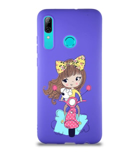 Huawei P Smart 2019 Soft Premier Kapak Vespagirl Tasarımlı Silikon Kılıf - Mor (Şeffaf)