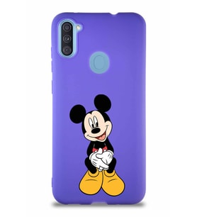 Samsung Galaxy M11 Soft Premier Kapak Mickey Mouse-A Tasarımlı Silikon Kılıf - Mor (Şeffaf)