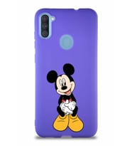Samsung Galaxy M11 Soft Premier Kapak Mickey Mouse-A Tasarımlı Silikon Kılıf - Mor (Şeffaf)