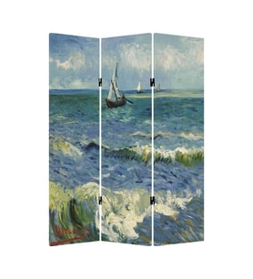 Stellastore Vincent Van Gogh Deniz Manzarası 3 Kanatlı Oda Bölücü Çift Taraflı Kanvas Paravan