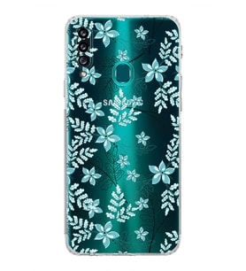 Samsung Galaxy A20s  Kamera Korumalı  Kapak Floral Su Yeşili Tasarımlı  Şeffaf Kılıf