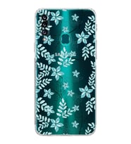 Samsung Galaxy A20s  Kamera Korumalı  Kapak Floral Su Yeşili Tasarımlı  Şeffaf Kılıf