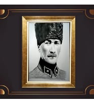 Altın Varaklı Çerçeveli Paspartulu Atatürk Tablo DC0616 (Gold)