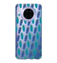 PrintiFy Huawei Mate 30 ile Uyumlu 1mm Slim Fit Nazar Boncuğu 4 Baskılı Şeffaf  Kılıf