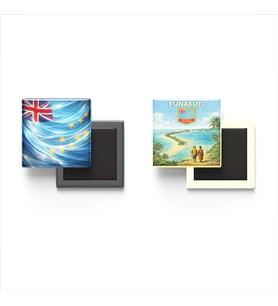 Buzdolap Magnetleri - Tuvalu Bayrağı ve Funafuti Retro Tema - 2'li Set Magneti