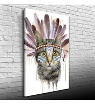 Kızılderili Kıyafetli Sevimli Kedi Kanvas Tablo 50 x 70