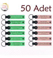 F Yeşili & Y Ağzı, Aile Gecelerine Özel Hediye, 50’li Set, İsim Yazılabilen Deri Anahtarlık