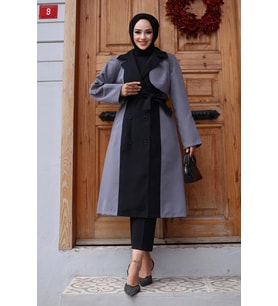 Önü Garnili  Trençkot  Gri 4434