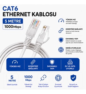 CAT6 Ethernet Kablo 5 Metre
