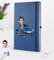 BK Gift Kişiye Özel Plakalı Erkek Scirocco Beetle Karikatürlü Lacivert Termo Deri Defter 16x24cm Model 1
