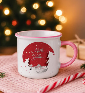 BK Gift Kişiye Özel İsimli Yılbaşı Tasarımlı Pembe Emaye Kupa Bardak -4, Arkadaşa Hediye, Yeni Yıl Hediyesi