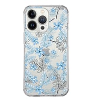 Apple iPhone 13 ProMax Uyumlu Köşe Korumalı Antişok  Kapak Floral Mavi Tasarımlı Şeffaf  Kılıf