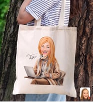 BK Gift Kişiye Özel Kadın Karikatürlü Kanvas Bez Plaj Çantası Baskılı Omuz Çantası-21, Alışveriş Çantası, Arkadaşa Hediye