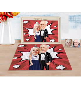 BK Gift Kişiye Özel Dede ve Büyükanne Karikatürlü 1000 Parça Profesyonel Puzzle-1