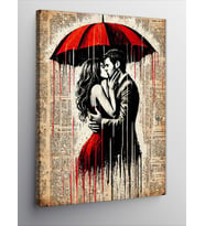 Kanvas Tablo Romantik Kırmızı Şemsiye