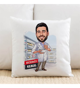 Kişiye Özel Karikatürlü Erkek Eczacı Tasarımlı Yastık