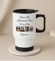 BK Gift Kişiye Özel Fotoğraflı Babalar Günü Tasarımlı Kulplu Beyaz Çelik Bardak Termos Mug 450ml-4, Babalar Günü Hediye, Babaya Hediye (Metal)