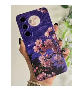 Samsung Galaxy A25 Uyumlu Sanatsal Manzaralı Pembe Çiçekler Desenli Şeffaf Telefon Kılıfı