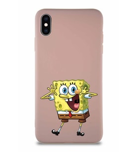 Apple iPhone XS Max Soft Premier Kapak Sünger Bob Tasarımlı Silikon Kılıf - Pudra (Şeffaf)
