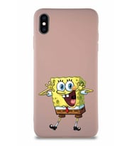 Apple iPhone XS Max Soft Premier Kapak Sünger Bob Tasarımlı Silikon Kılıf - Pudra (Şeffaf)