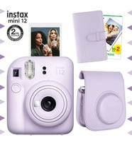Instax mini 12 Lila Fotoğraf Makinesi-20'li Film-Laporta Albüm ve Deri Kılıf Seti