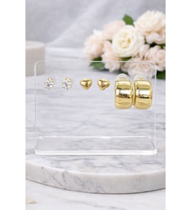 Gold Renk 6lı Kalpli Halkalı Küpe