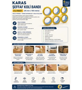 Karas Şeffaf Koli Bandı 6'lı Paket (45 mm*100 metre)