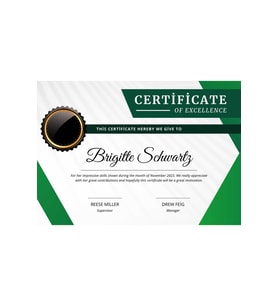 Green and White Minimalist Employee of the Month Certificate