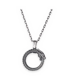 KAMBO El Yapımı 925 Ayar Gümüş Ouroboros Yılan Kolye - 50 cm