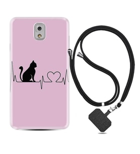 Samsung Note 3 4 5 8 9 20 Ultra 10 Lite Kılıf Boyun Askılı Silikon Pink Cat Heart 1303