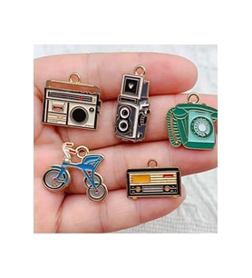 Vintage kolye, nostalji kolye, özel tasarım boyalı retro kolye-10 adet