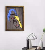 BK Home Woman Line Tasarımlı Doğal Masif Ahşap Çerçeveli Tablo 45x65cm-1