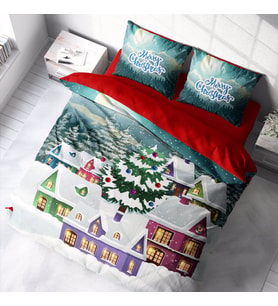 Monohome Yılbaşı Süsü Merry Christmas Çift Kişilik 3D Nevresim Takımı Pamuk (Çok Renkli)