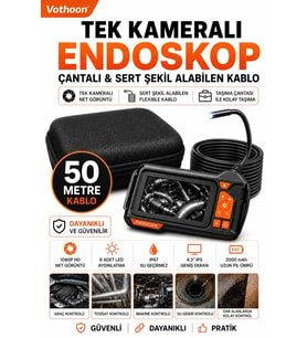 Ekranlı Tek Kameralı 50 Mt Sert Kablo Yılan Endoskop Kamera 8 Mm 4.3 Inc