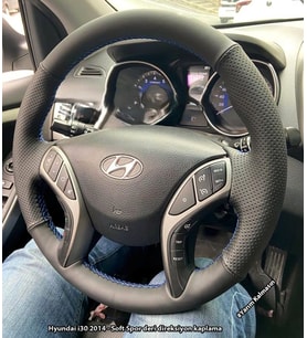 Hyundai i30 Elentra Araca Özel Dikmeli Direksiyon Kılıfı SOFT NOKTA NAPPA MAVİ İPLİ (Karışık)
