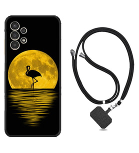 Samsung Galaxy M14 Kılıf Silikon Boyun Askılı İpli Desenli Silikon Ay ve Flamingo 1775