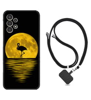 Samsung Galaxy M14 Kılıf Silikon Boyun Askılı İpli Desenli Silikon Ay ve Flamingo 1775