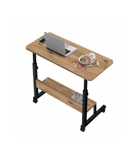 Yükseklik Ayarlı Raflı Çalışma Masası - Ceviz (Tekerli) 80x40