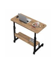 Yükseklik Ayarlı Raflı Çalışma Masası - Ceviz (Tekerli) 80x40