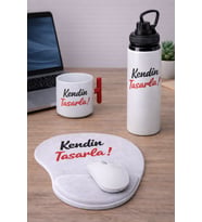 Kişiye Özel Ofis Seti – 800 ml Su Matarası + Ergonomik Mousepad + Kırmızı Kulplu T Kupa Bardak (ÇokluRenk)