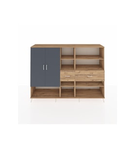 Hyperion Dolap 10 Raflı 2 Çekmeceli 2 Kapaklı 220x44x163 Çam-Antrasit/Çam