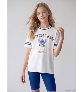 LCW Kids Beyaz Stitch Baskılı Kız Çocuk Tişört