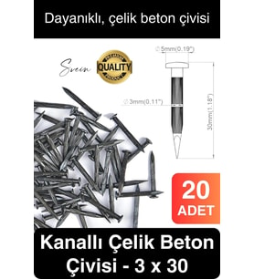 20 Adet 3x30 Kanallı Çelik Beton Çivisi 3 cm Duvar Saat Ayna Resim Tablo Asmak Ahşap Metal Sivri