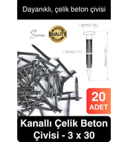 20 Adet 3x30 Kanallı Çelik Beton Çivisi 3 cm Duvar Saat Ayna Resim Tablo Asmak Ahşap Metal Sivri