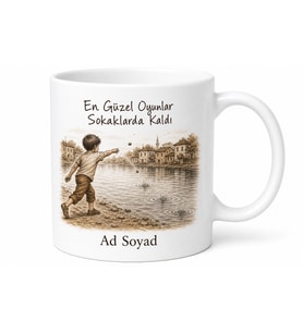 Taş Seken Çocuk Çizimli Nostaljik Sokak Oyunları Temalı Kupa Bardak Hediye