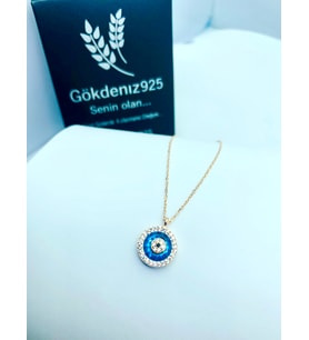 Cam Göz Nazar Model 925 Ayar Gümüş Kadın Kolye Özel Gün Hediyesi