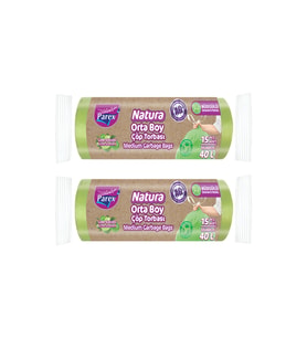 Natura Büzgülü Çöp Torbası 15'li Orta Boy 55 x 60 cm İkili Paket