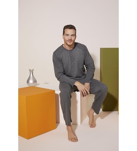 Kly 9201 Erkek Midi Yaka Pijama Takım (Antrasit)
